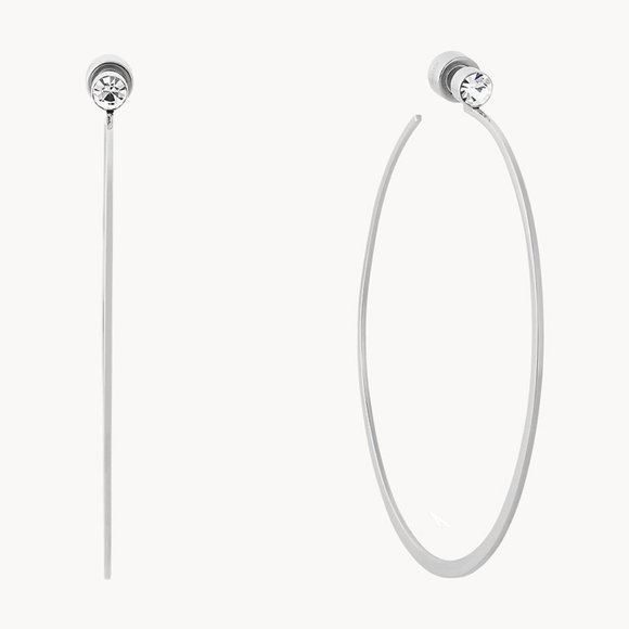 Michael Kors Cubic Zirconia Whisper Hoop Silver Tone Earrings Medium - Picture 1 of 6